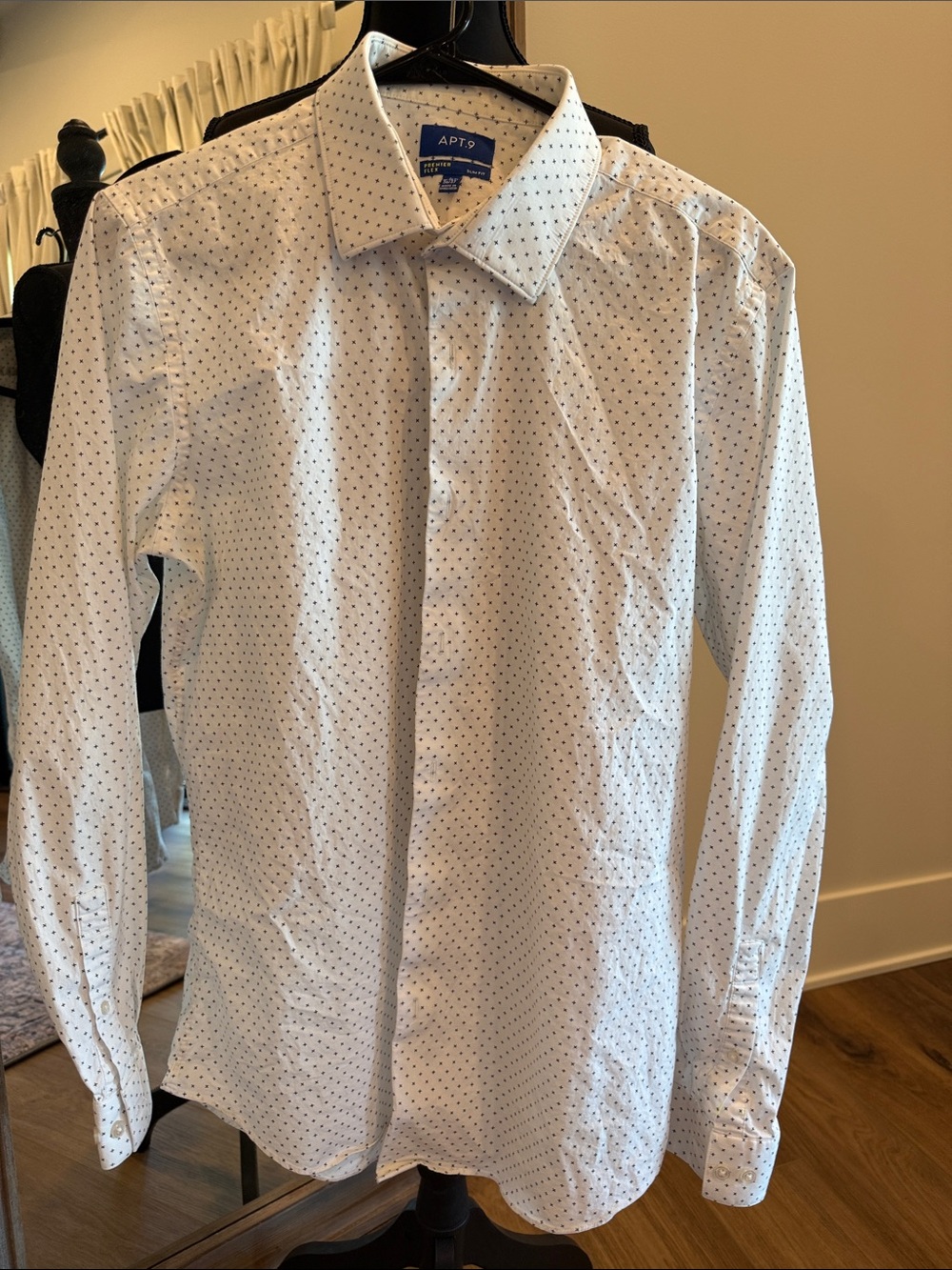 Apt. 9 White Dress Shirt with Navy Micro Dot Pattern